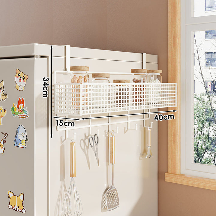 Over-Refrigerator Vertical Hanging Mesh Storage Rack with Deep Baskets and Hook Rail