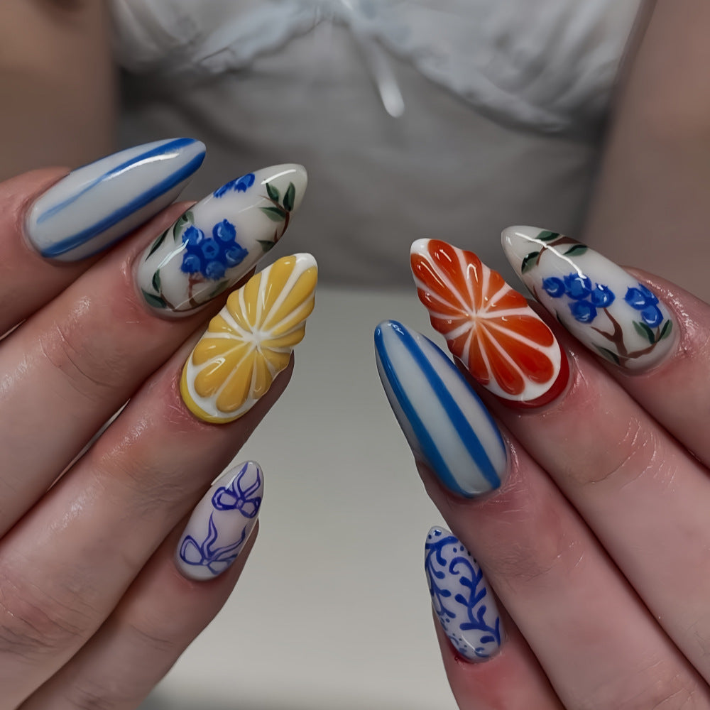 Artificial Nail Set with Handcrafted Floral and Graphic Designs Kalsten