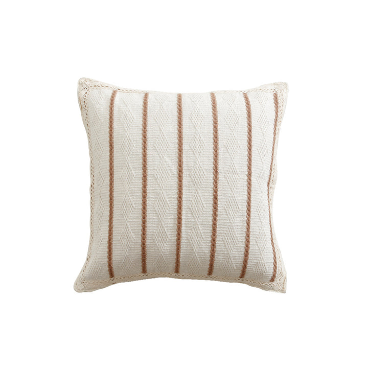 Decorative cushion cover made of cotton-linen with crocheted edge and textured stripes Kalsten