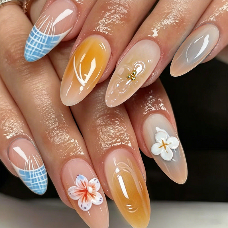 Acrylic nail set with aesthetic floral accents and gloss finish Kalsten
