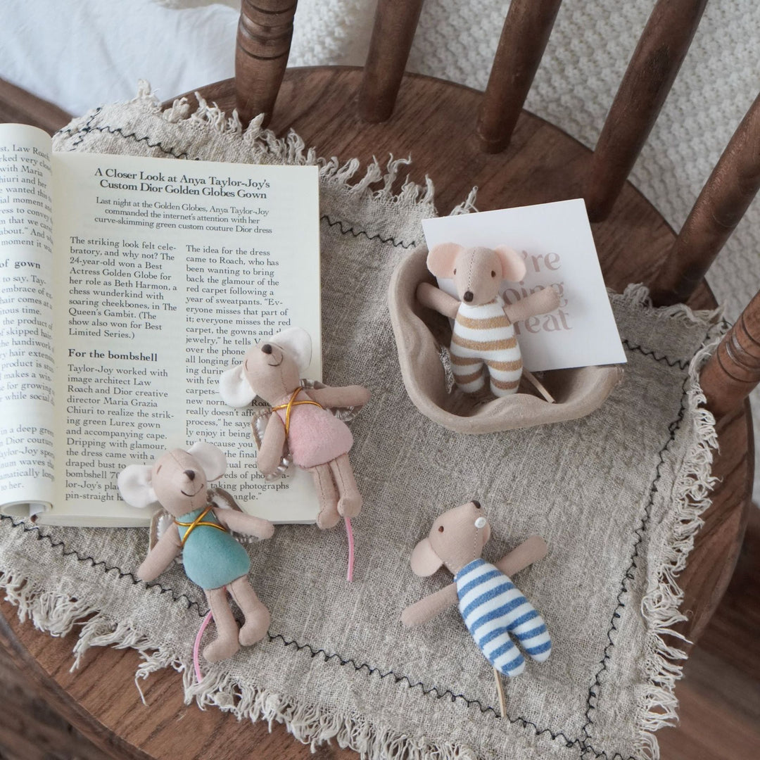 Handcrafted Cotton Mouse Doll with Crochet Floral Dress