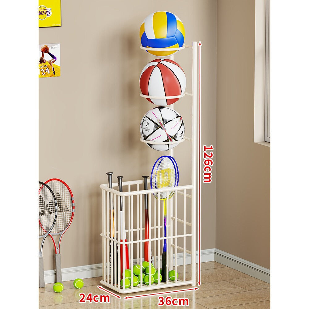 Tall Rolling Sports Equipment Organizer Cart with Vertical Ball Cradles and Bat & Racket Storage