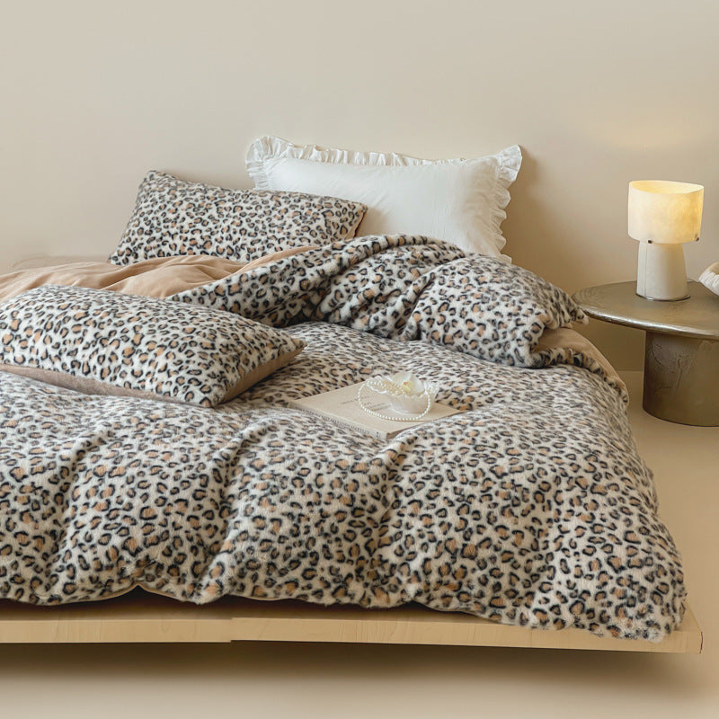 Plush bedding set with animal print and extra fluffy minky surface