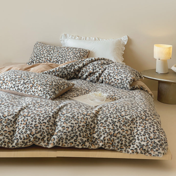 Plush bedding set with animal print and extra fluffy minky surface