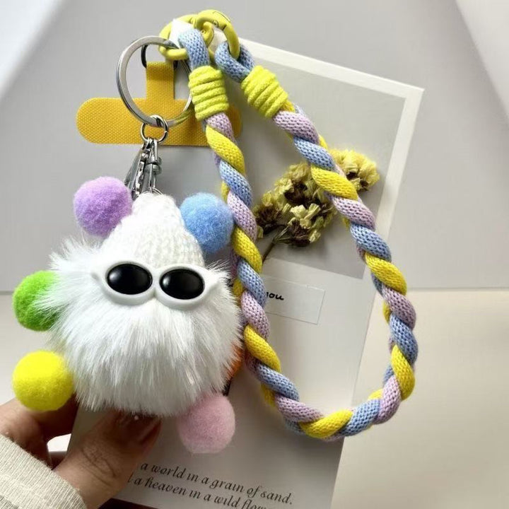 Cute Plush Creature Keychain with Colorful Braided Lanyard Kalsten