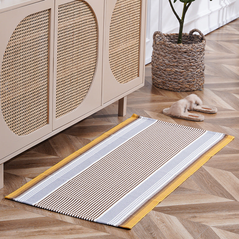 Flat-woven runner rug with check pattern and decorative border stripe Kalsten