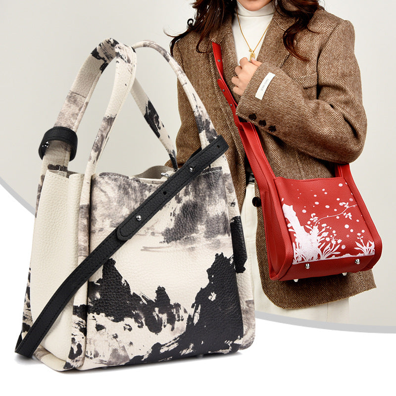 Artistic Print Leather Handbag Kalsten