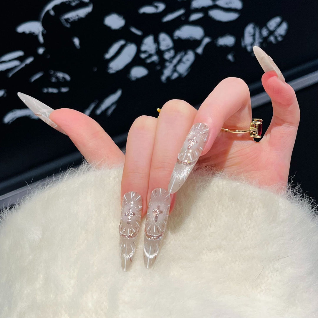 Chic Press-On Nail Set with Elegant Rhinestone Design Kalsten