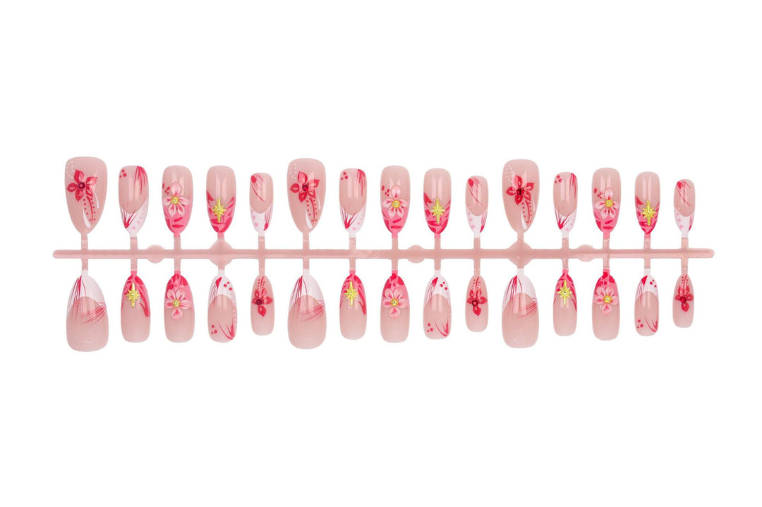 Artificial Nail Set with Floral Designs and 3D Decorations Kalsten
