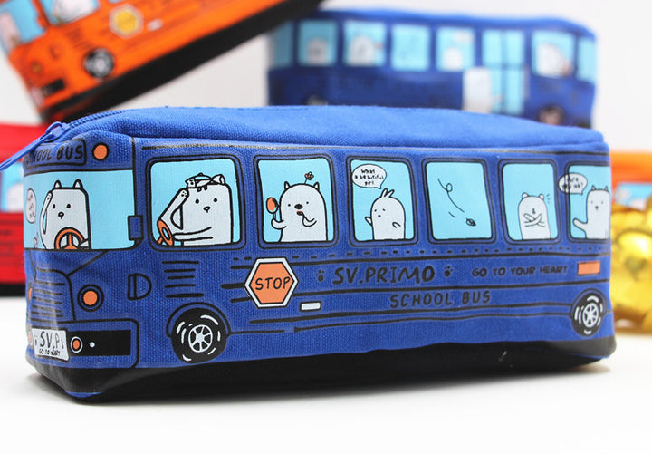 Fun Cartoon School Bus Zippered Pencil Case Kalsten