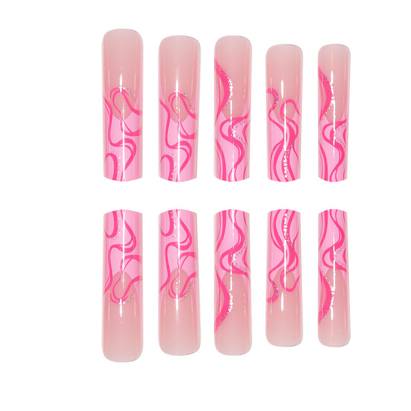 Long Stiletto Press-On Nail Extensions with Abstract Wave Design Kalsten