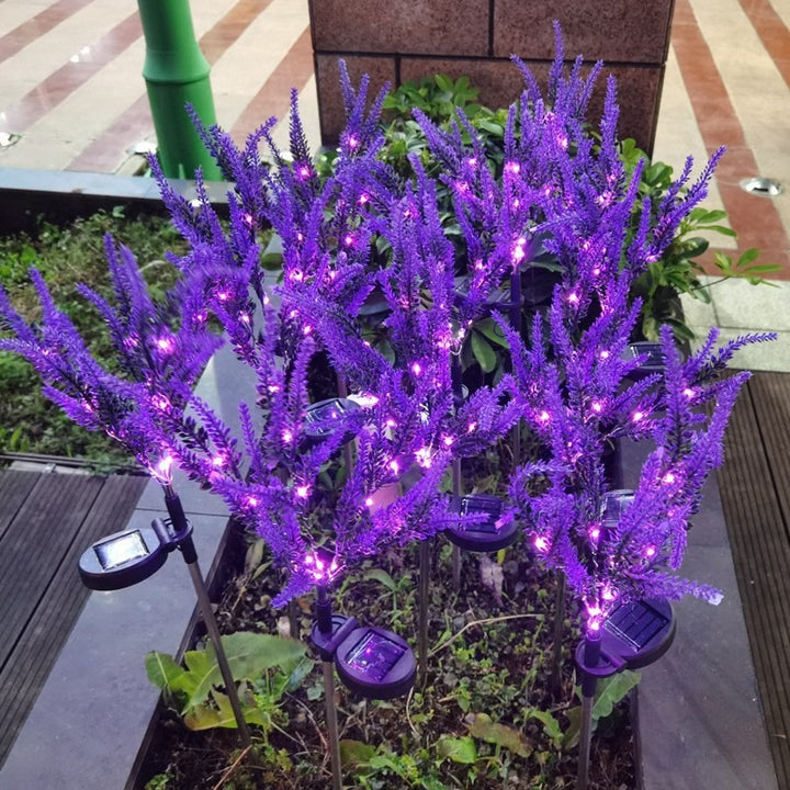 Solar-Powered Simulated Lavender Blossom Garden Stake Lights With Stake-Mounted Control Kalsten