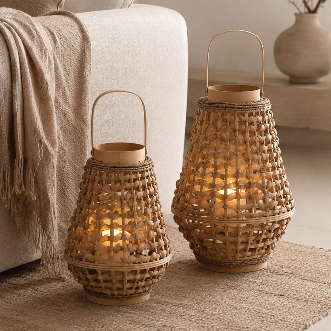 Elegant lantern made of braided rattan Kalsten