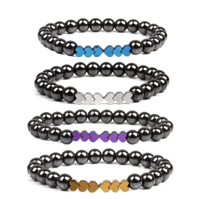 Natural Stone Beaded Bracelet with Heart Accents Kalsten