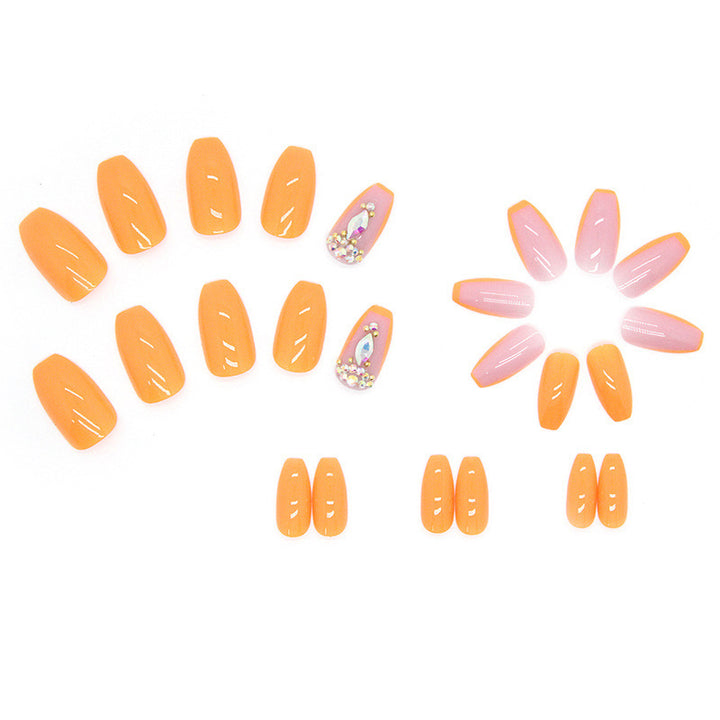 Acrylic nail set with trendy neon colors and rhinestone accents Kalsten