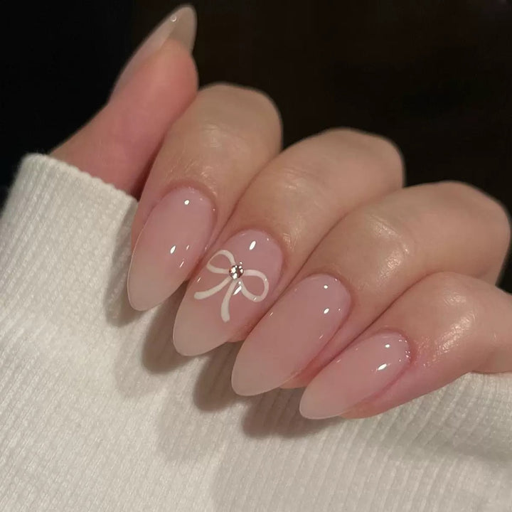 Acrylic nail set with elegant bow decorations Kalsten