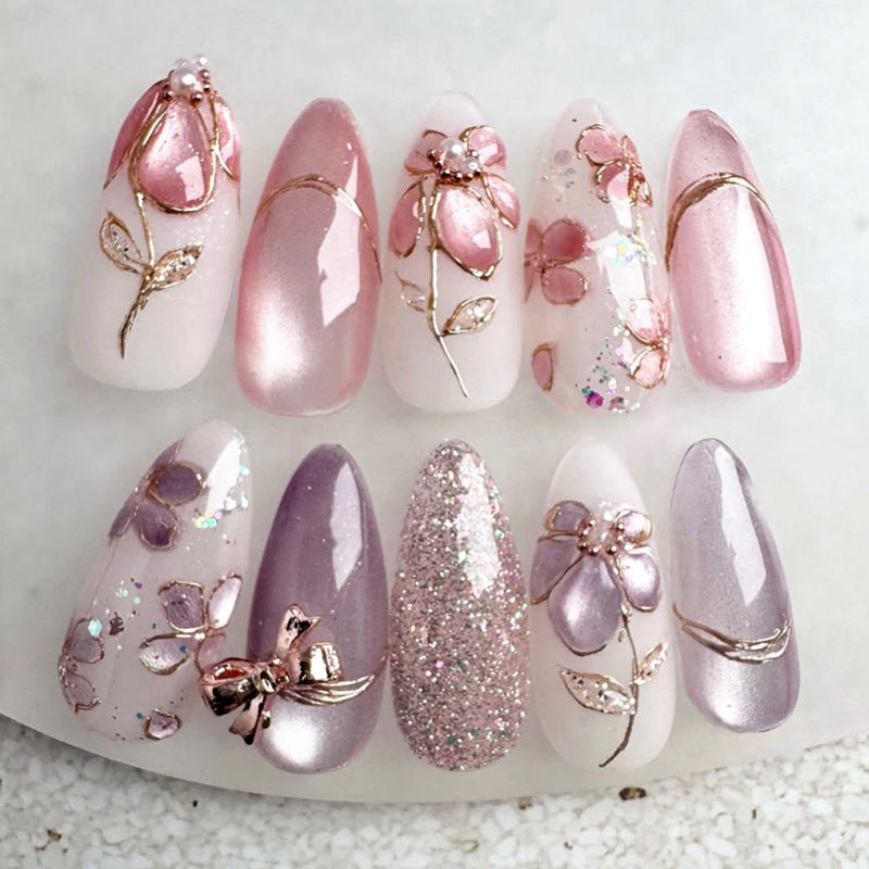 Decorative Floral-Embellished Press-On Nail Set kalsten