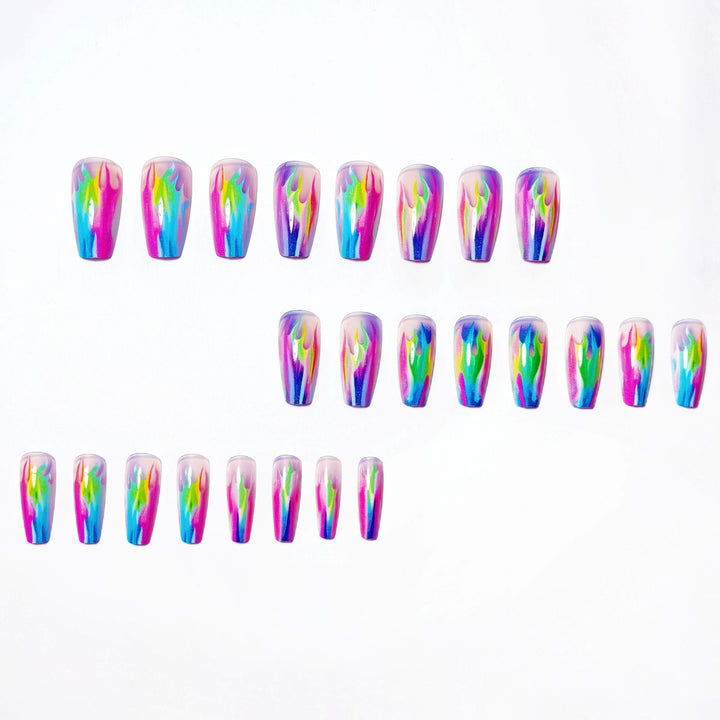 Creative Acrylic Nails with Shimmering Flame Design Kalsten