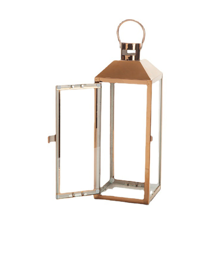 Decorative Gold-Trimmed Glass Lantern Trio with Hinged Door and Carry Ring Kalsten
