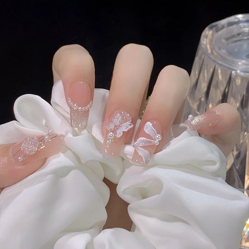 Artistic Press-On Nail Set with Elegant Floral and Butterfly Designs Kalsten
