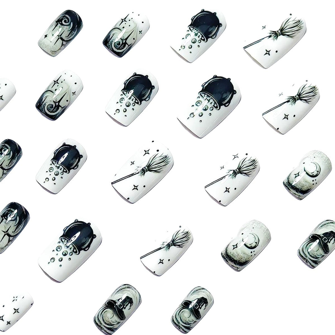 Creative acrylic nails with witch motifs Kalsten