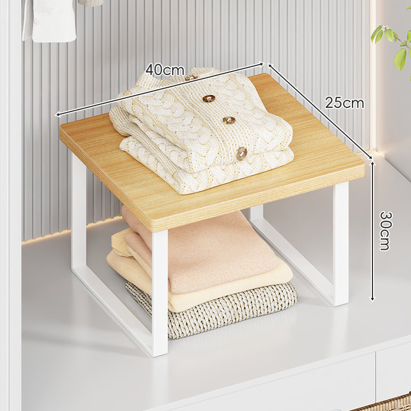 Compact Wooden-Top Metal Shelf Riser for Closet and Countertop