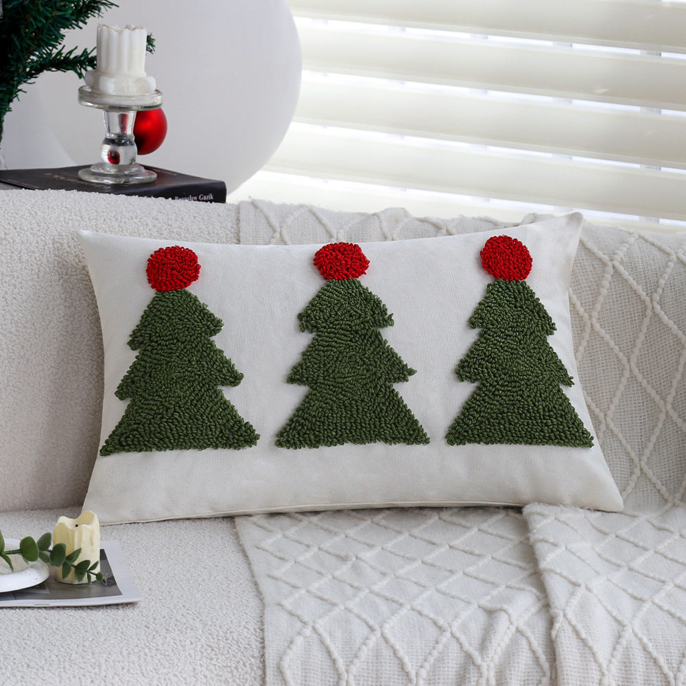 Rectangular decorative cushion cover with tufted Christmas tree application Kalsten
