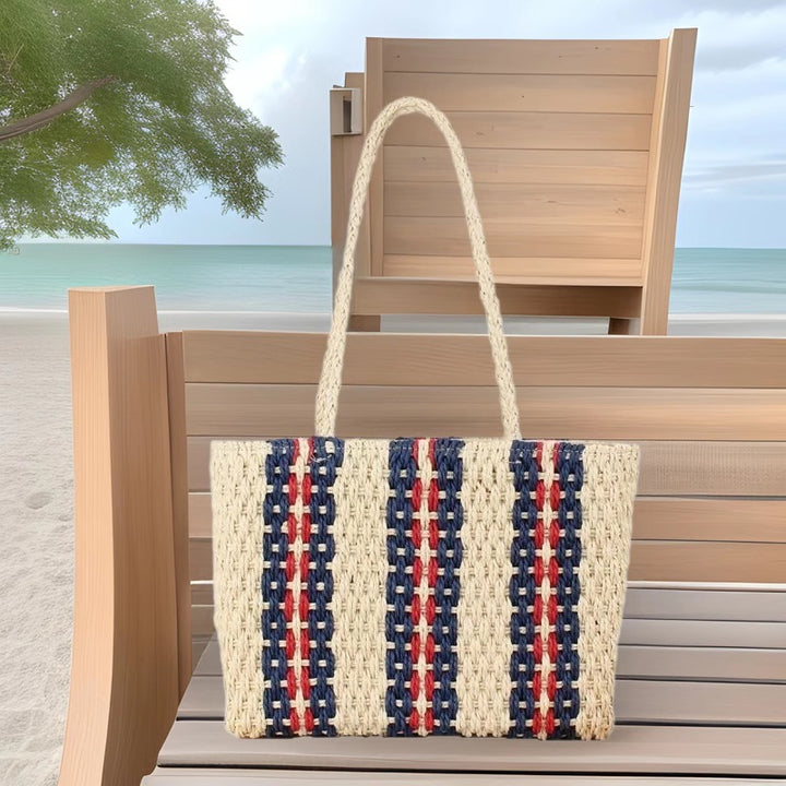 Tote bag made of naturally woven material with geometric pattern Kalsten