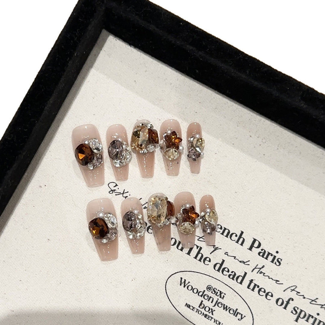 Elegant Crystal-Accented Press-On Nail Set
