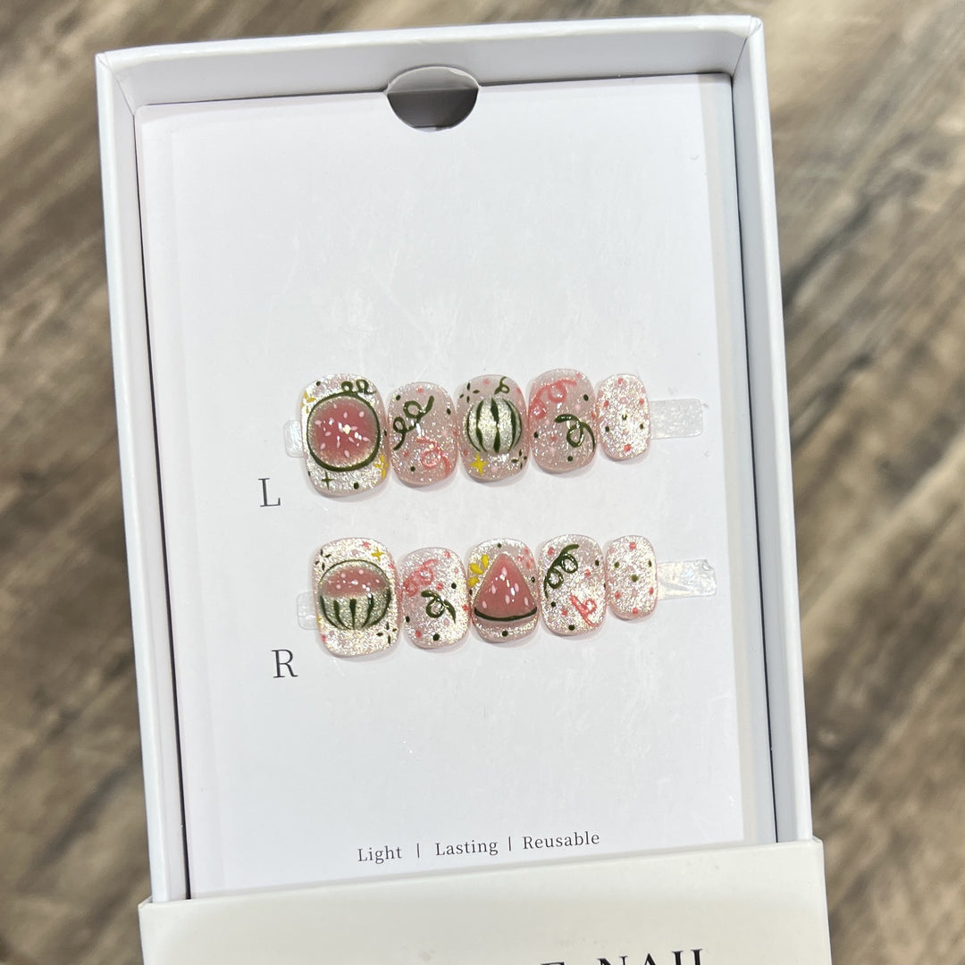 Artistic Press-On Nail Art Set with Watermelon Theme Kalsten