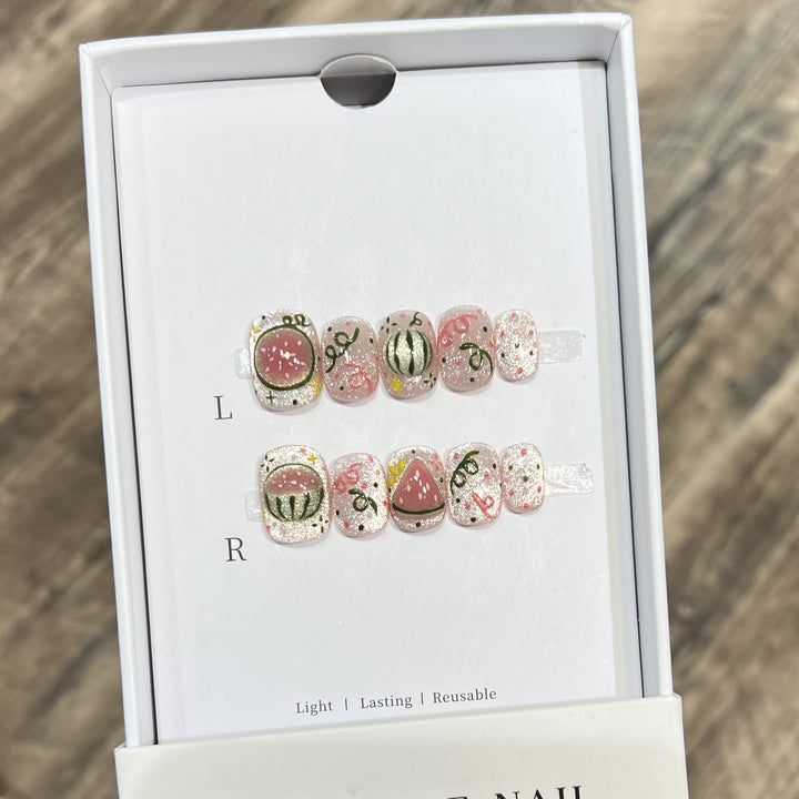Artistic Press-On Nail Art Set with Watermelon Theme Kalsten