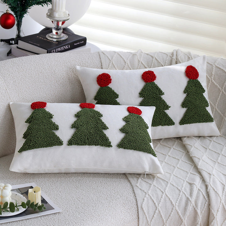 Rectangular decorative cushion cover with tufted Christmas tree application Kalsten