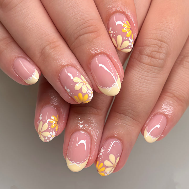 Elegant Floral French Tip Press-On Nails Kalsten