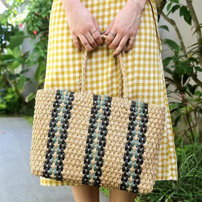 High-quality natural straw tote bag with colorful stripes Kalsten
