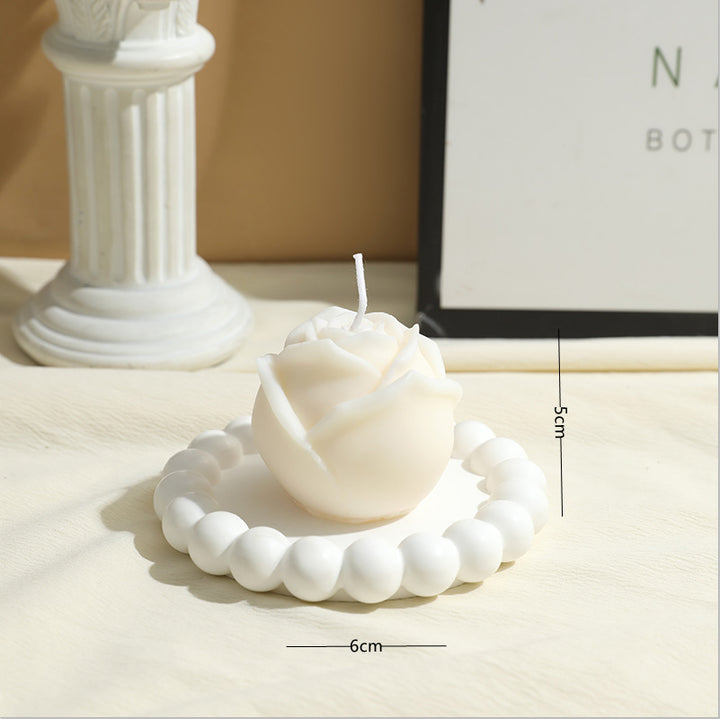 Decorative Rose-Shaped Soy Wax Candle with Beaded Tray