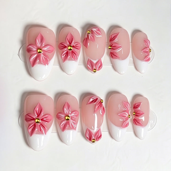 Floral Embellished Press-On Nail Art Set