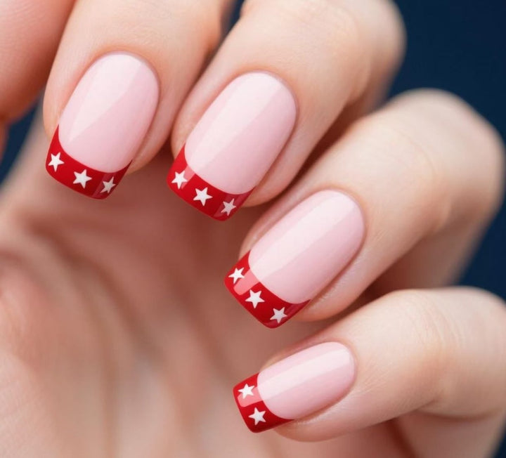 Star-Embellished French Tip Nail Art Kalsten