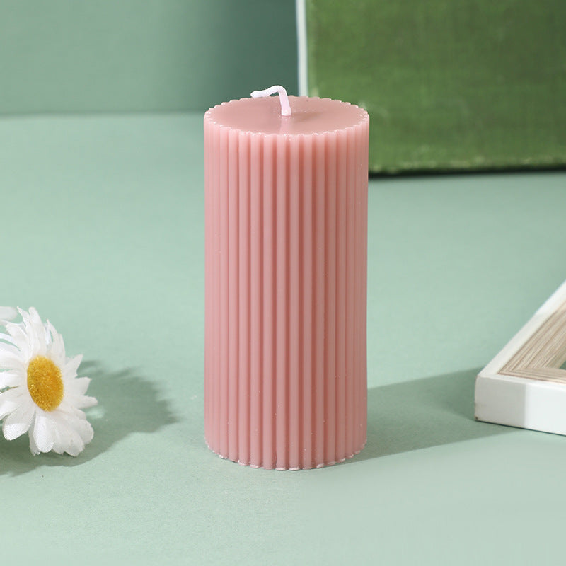 Ribbed Vertical-Fluted Decorative Pillar Candle with Premium Wax Blend