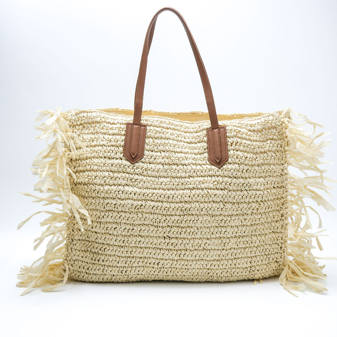 Beach bag with fringed design and sturdy leather handles Kalsten