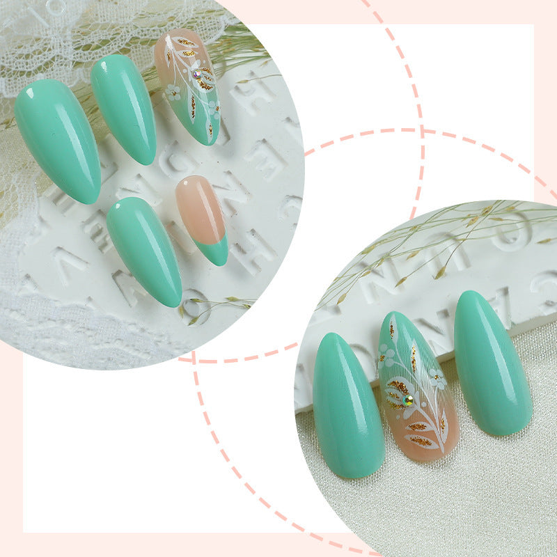 Artificial nail set with floral embellishments and elegant shape Kalsten