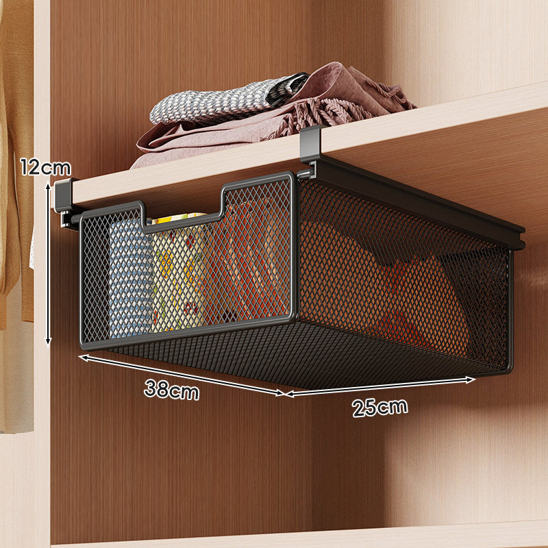 Retractable Under-Shelf Wire Mesh Drawer for Closet Organization