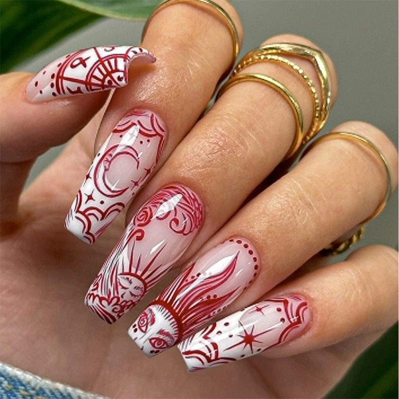 Artistic Press-On Nail Set with Unique Star and Graphic Patterns kalsten