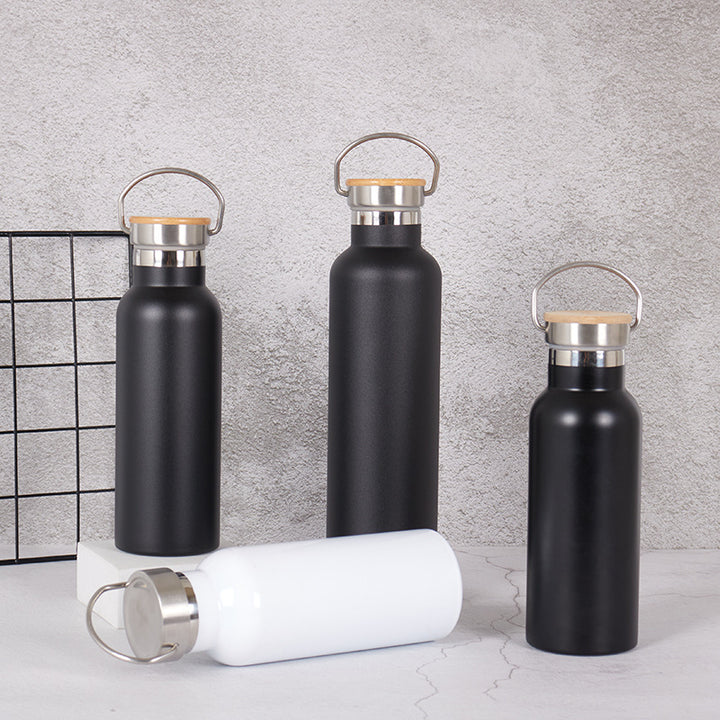 Women's Stainless Steel Water Bottle with Bamboo Lid and Carrying Handle Kalsten