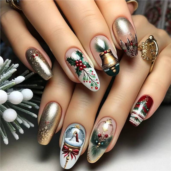 Festive Holiday-Themed Press-On Nail Art Set Kalsten