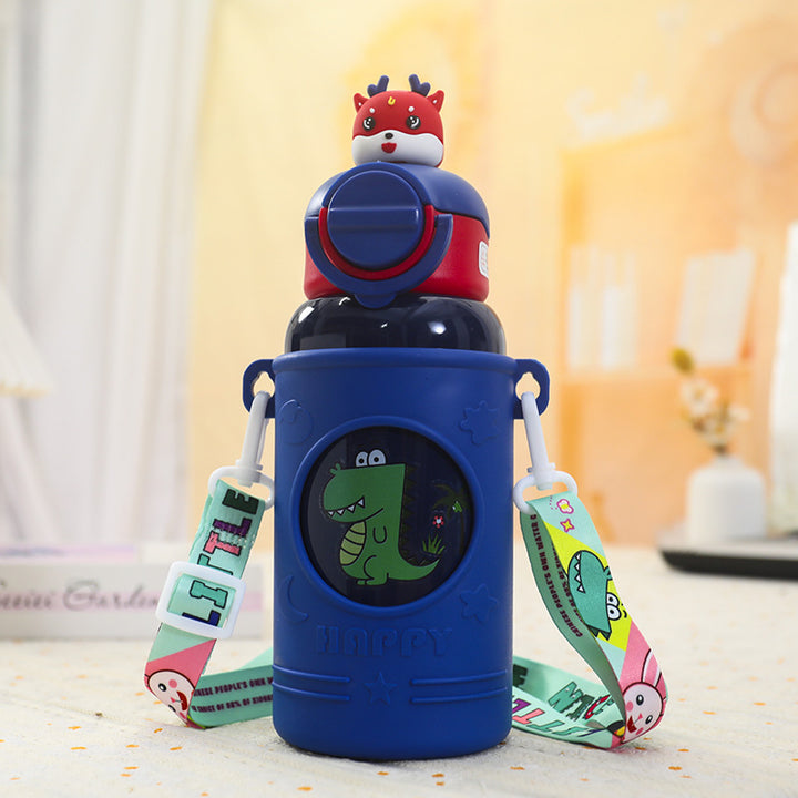 Ladies Insulated Drinking Bottle with Cute Frog Design and Practical Carry Strap Kalsten