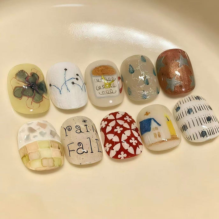 Artistic Cat-Themed Press-On Nail Art Set Kalsten