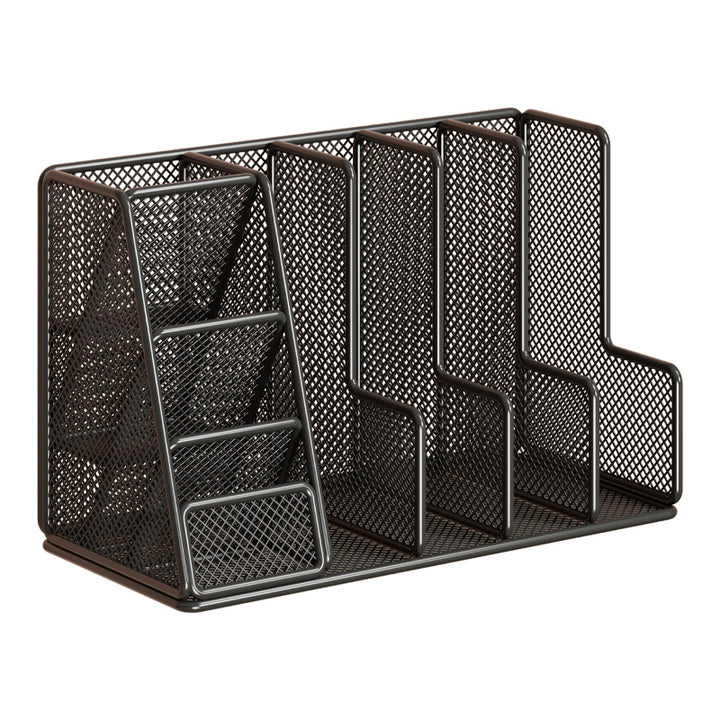 Mesh Multi-Section Desktop File & Stationery Organizer with Angled Pen Tiers