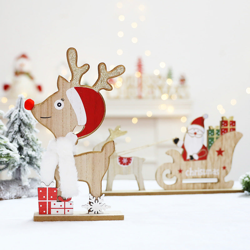 Wooden Christmas Sleigh and Reindeer Decoration