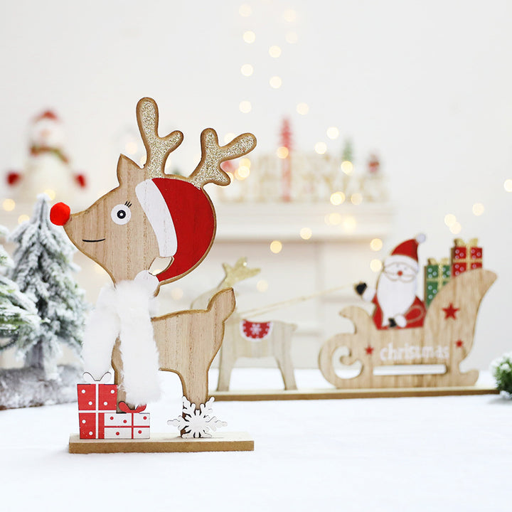Wooden Christmas Sleigh and Reindeer Decoration