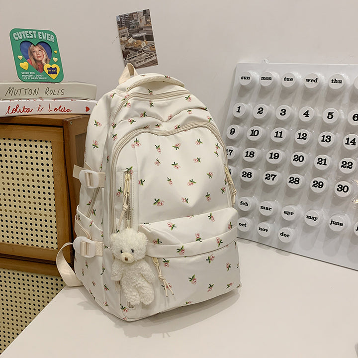 Floral Embellished Multi-Pocket School Backpack